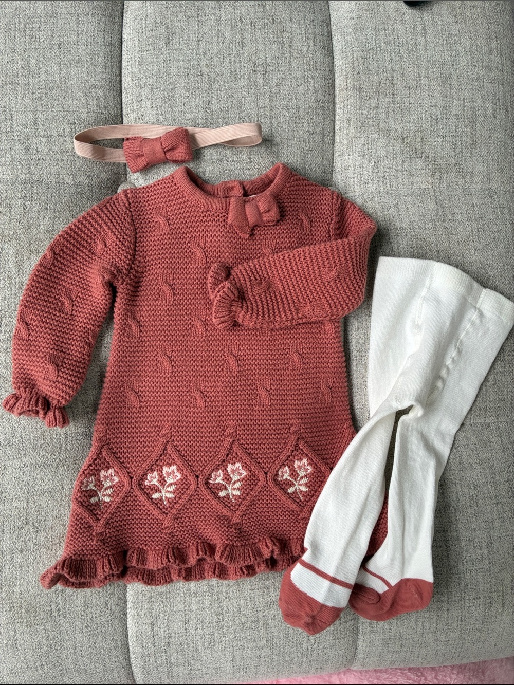 Cynthia Rowley Rose Knit Sweater Dress with Coordinating Headwrap & Tights